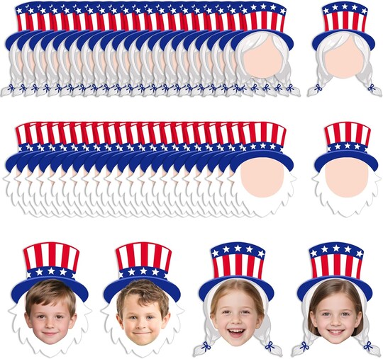 48 Pcs 4th of July Patriotic Cutouts,Bulletin Board Sticker Decorations(Beard Braid)